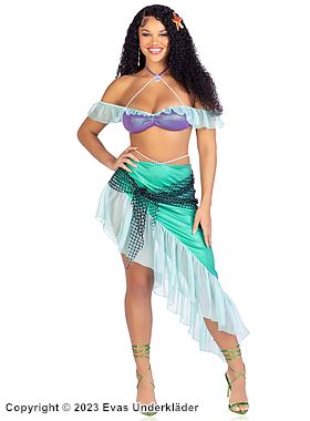 Ariel from The Little Mermaid, top and skirt costume, ruffle trim, off shoulder, pearls